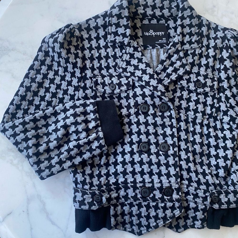 Vintage Cropped Jacket Houndstooth Check Black Poppy‎ Size XS Y2K
